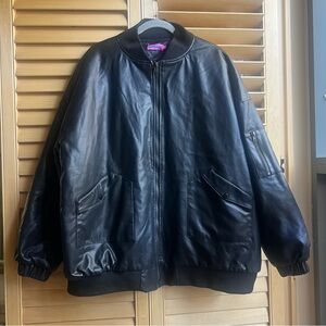 Edikted Oversized Faux Leather Bomber Jacket